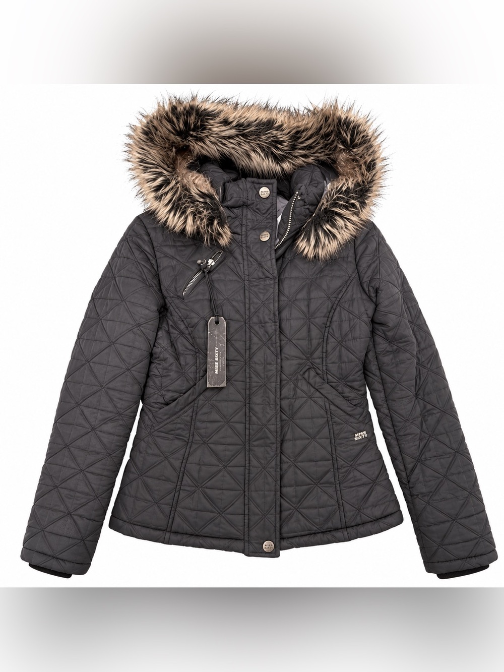 NWT VINTAGE MISS SIXTY Y2K Deadstock Faux Fur Hooded Puffer Coat Jacket